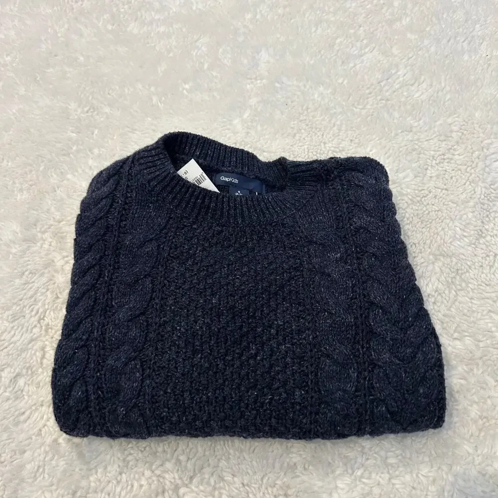 NWT Gap Boys Navy Cable Knit Sz S Preppy Old Money Country Club Cotton Sweater
